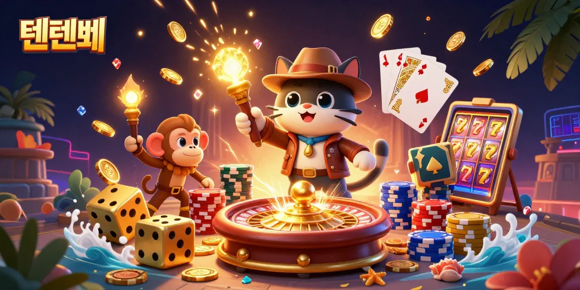 Experience thrilling казино игра action in this vibrant illustration featuring 텐텐벳 and casino artifacts.