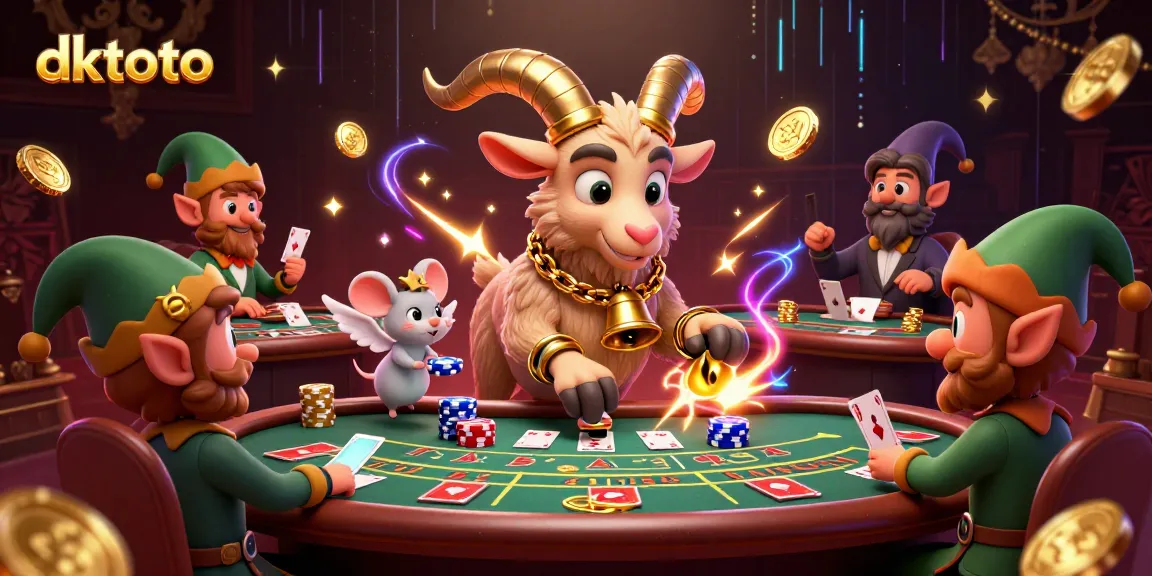 Engage with dktoto at a lively baccarat casino featuring festive characters and dynamic gameplay.