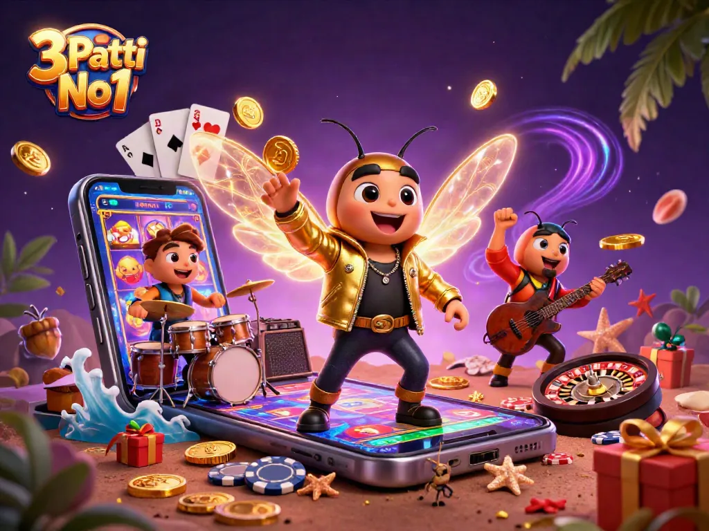 Experience the thrilling gameplay of 3 Patti No1 with vibrant characters and exciting casino elements in this dynamic illustration.