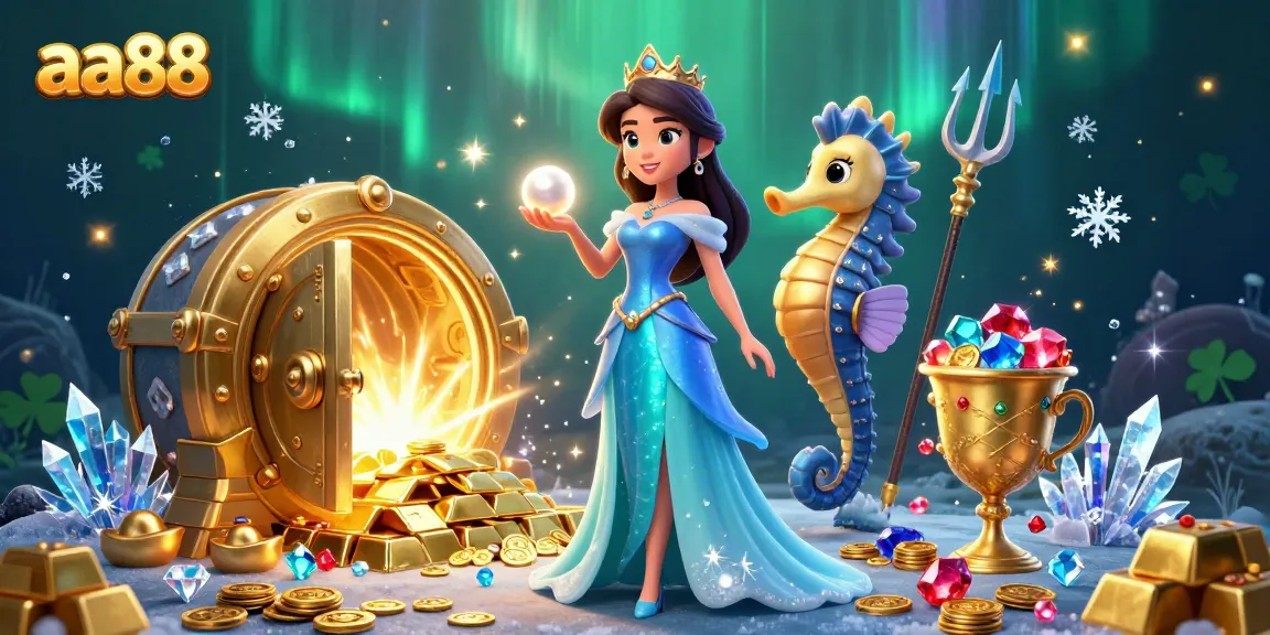 Engage in thrilling gameplay at aa88 with 3D scenes of treasure, stunning visuals, and vibrant casino elements.