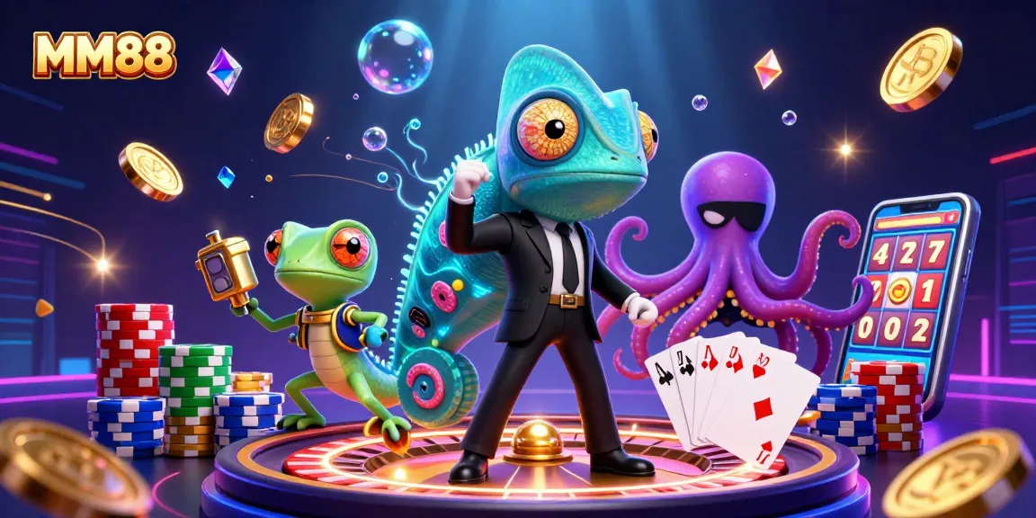Engage in thrilling gameplay with MM88, featuring characters and dynamic casino elements.