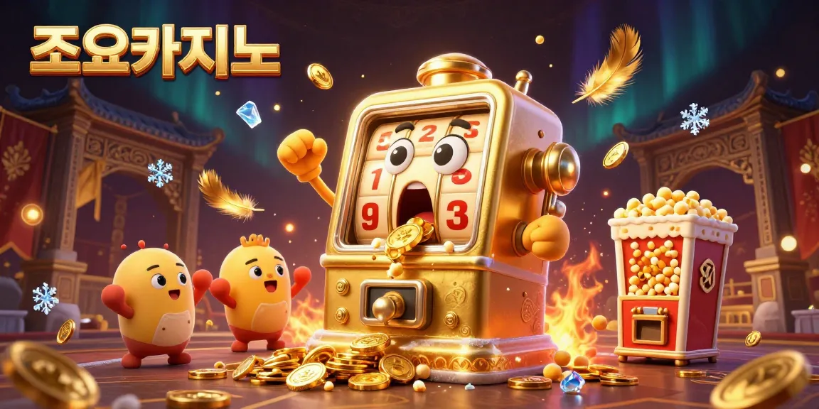 Experience jackpots at 조이카지노 with a vibrant celebration of slot machines and golden coins.