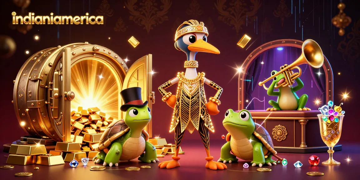 Experience the allure of indianiamerica as a turtle and frog thrive in a glamorous casino party scene.