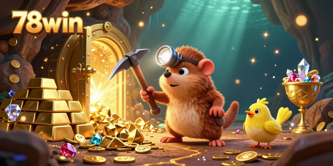Experience thrilling wins with 78win as a treasure hunter mole discovers gold and gemstones in a vibrant casino cave.