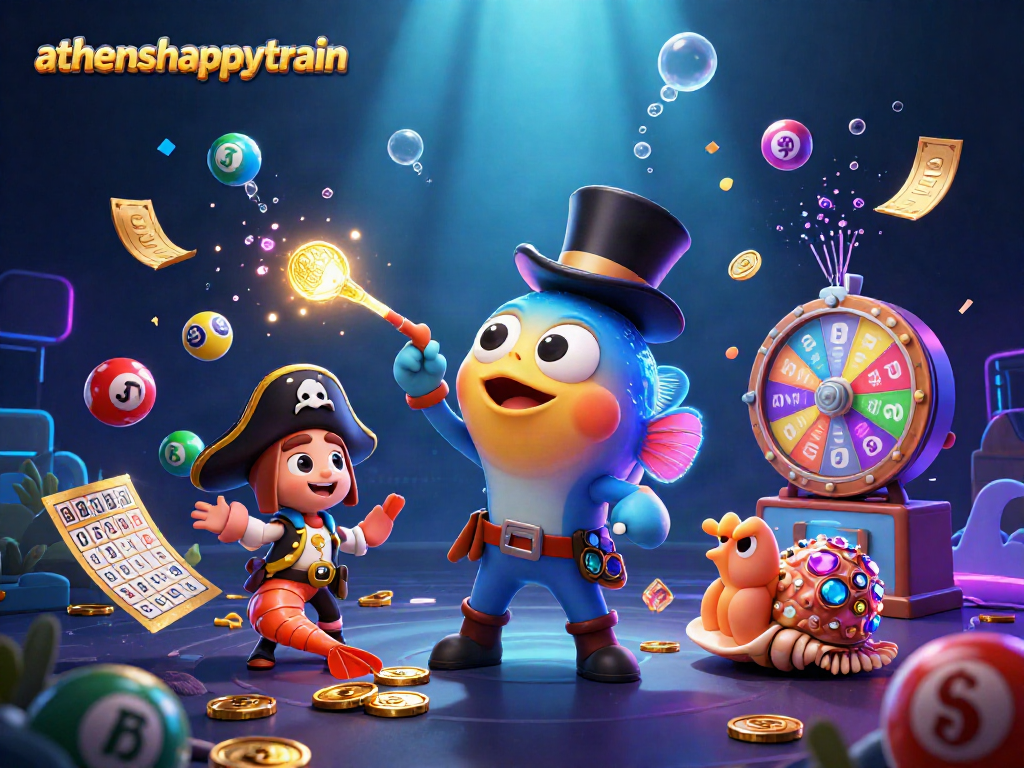 Experience the excitement with athenshappytrain's dynamic underwater lottery scene, filled with vibrant colors and casino thrills.