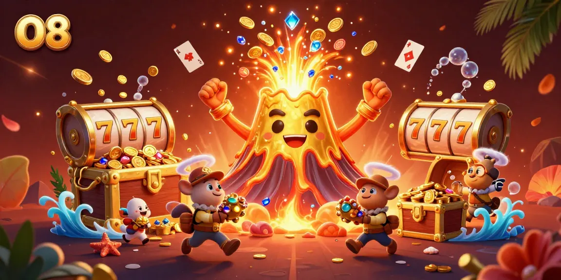 Spin the reels and win with O8, immersive 3D casino illustration displaying vibrant treasures.