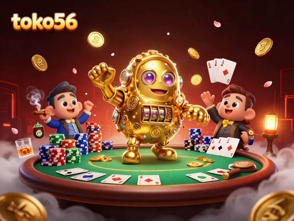 Memainkan permainan dengan toko56 di ruang kasino yang ramai dan penuh warna.