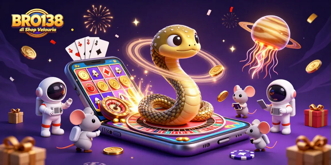 Engage with BRO138 di Shop Velouria, where vibrant astronaut mice bet on cosmic roulette amidst vivid gaming elements.