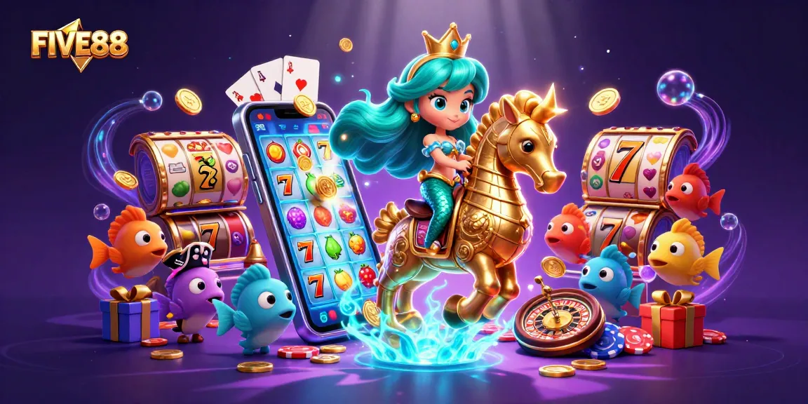 Experience the vibrant gaming world with FIVE88's engaging slot games and colorful characters.