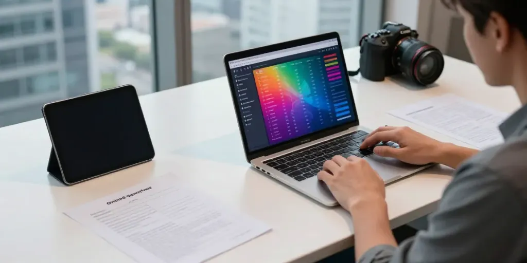 Operatoriu Gidas LT: Professional analyzing online gambling data at a modern workspace
