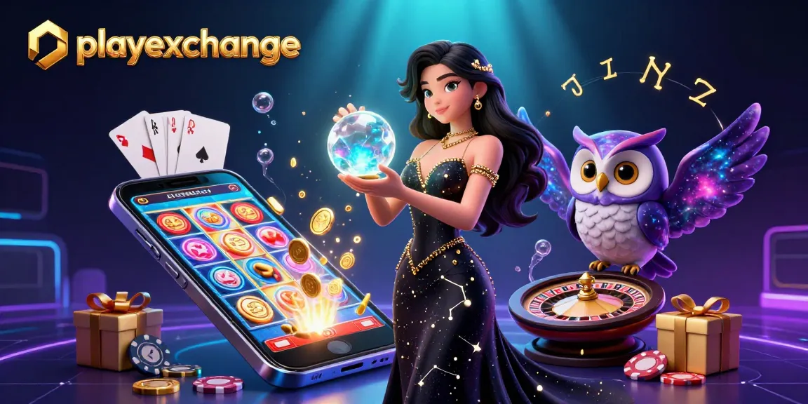 Engage in playexchange with a magical scene featuring dynamic casino elements and a mystical character.