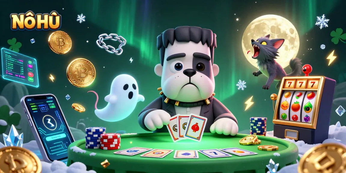 Nổ Hũ players engaging in a lively jackpot scene with vibrant characters and slot elements
