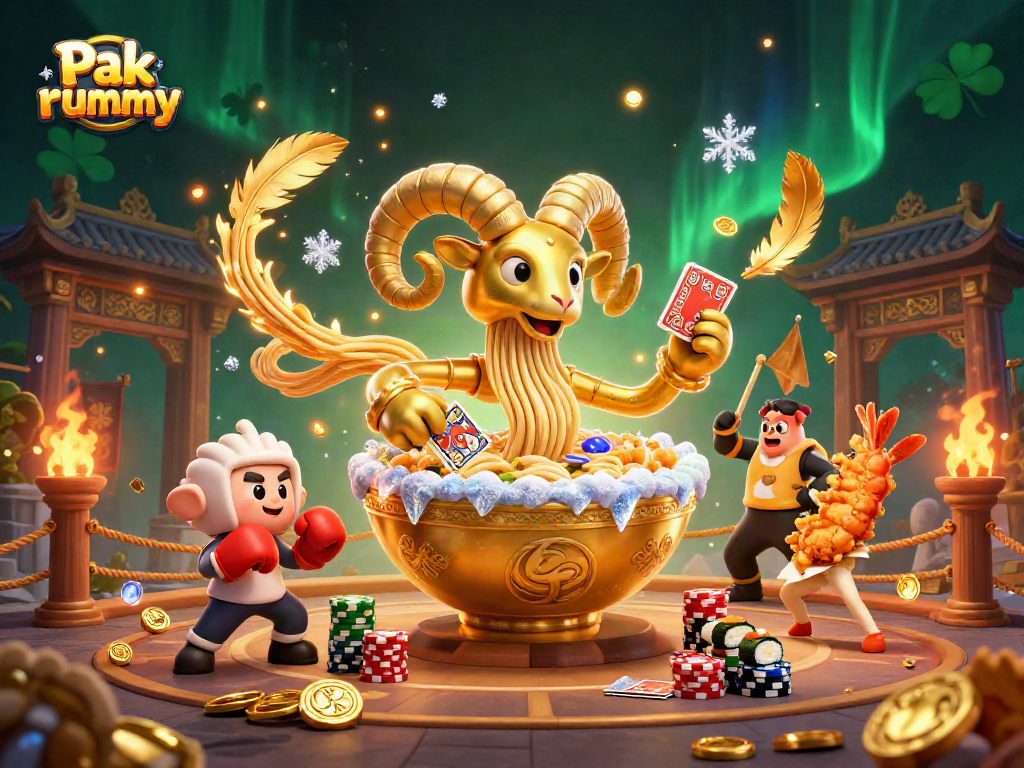 Engage with Pak rummy in a vibrant, dynamic casino scene featuring animated characters and energetic gameplay.