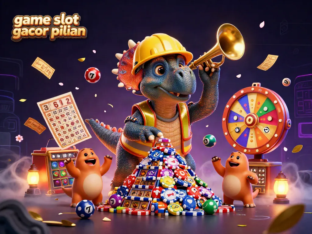 Menangkan game slot gacor pilihan dengan simbol buah dan jackpot berlimpah dalam ilustrasi menggembirakan.