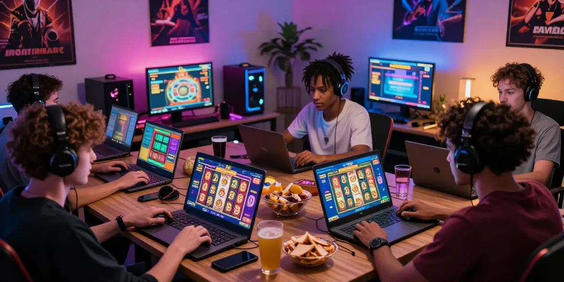 Pengalaman bermain megawin 88 secara online dengan pemain terlibat di laptop dan tablet, atmosfer yang dinamis dan penuh warna.