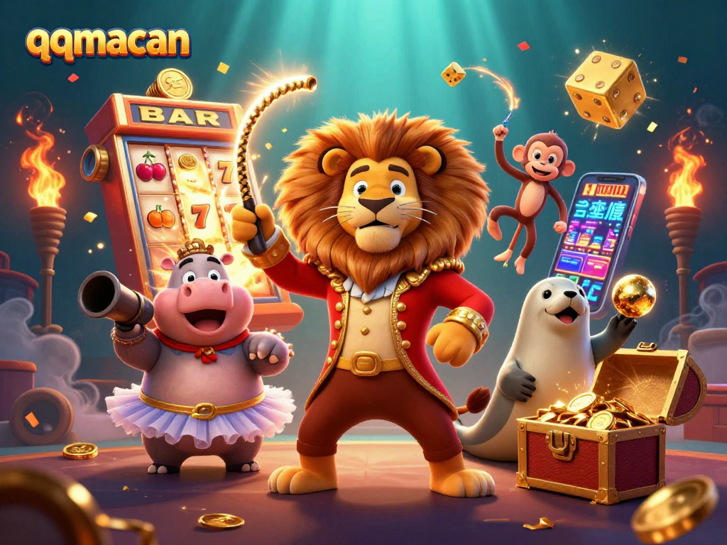 Experience the excitement of qqmacan with vibrant casino-themed characters and dynamic gaming elements.
