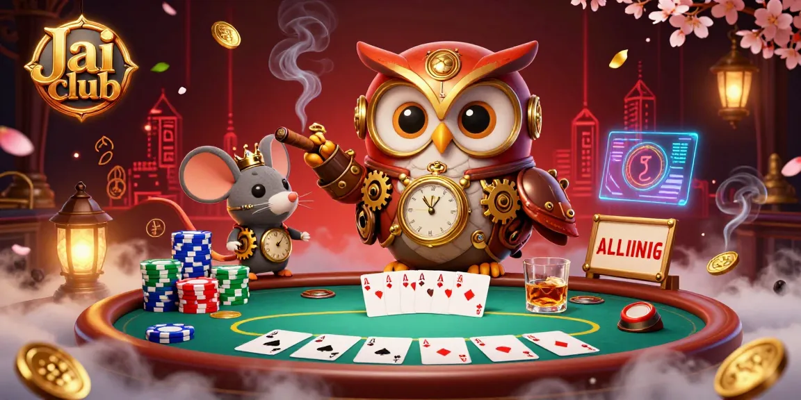 Experience fast-paced gaming at Jai club with a 3D cartoon illustration showcasing vibrant casino elements.