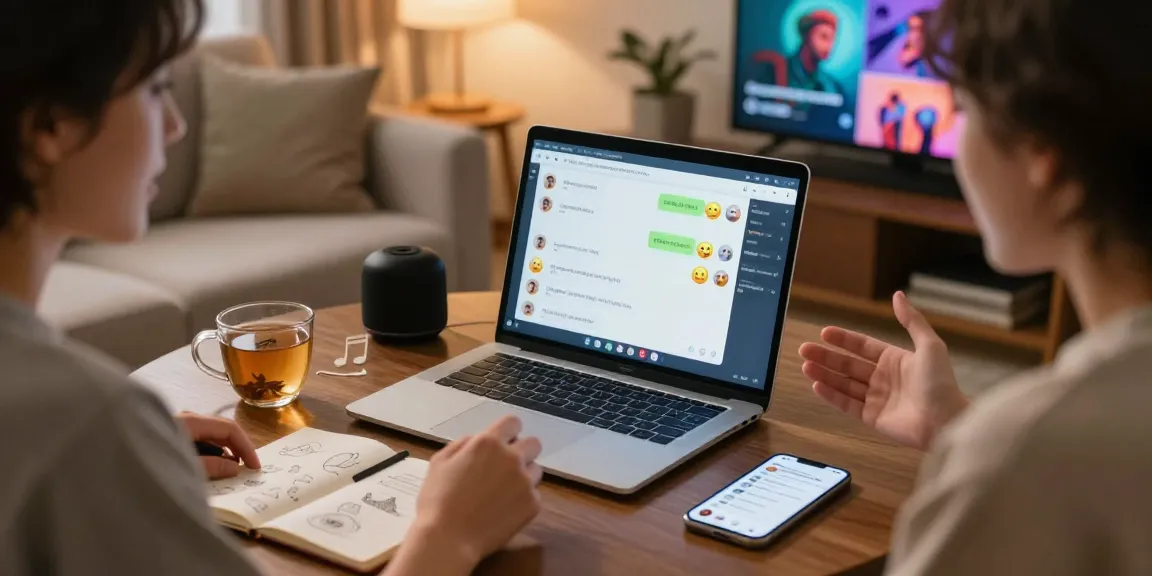 Engaging AI nsfw interaction in a cozy, ambient space with a vibrant chat interface and personal touches.