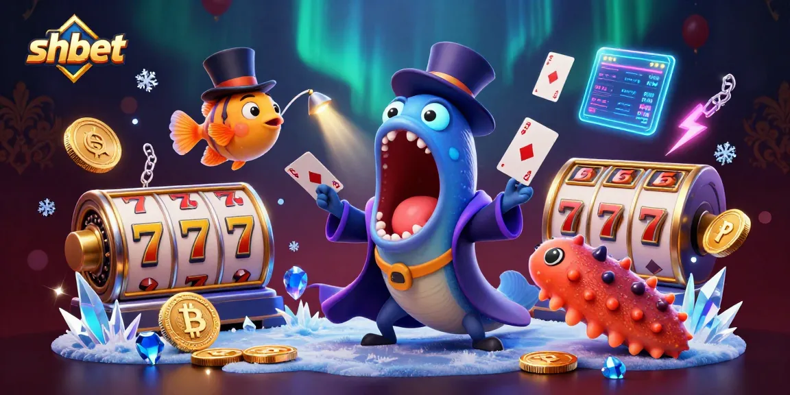 Experience shbet's vibrant casino magic with cartoon sea creatures performing tricks in a crypto-themed scene.