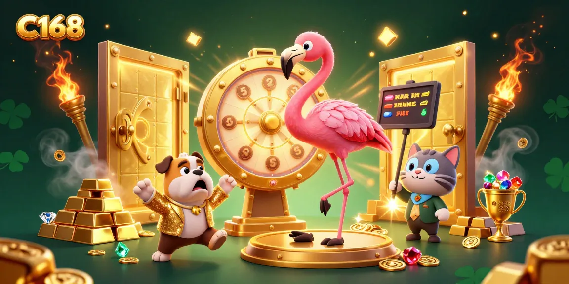 C168 players spinning the prize wheel with treasures and gems in an exciting casino scene