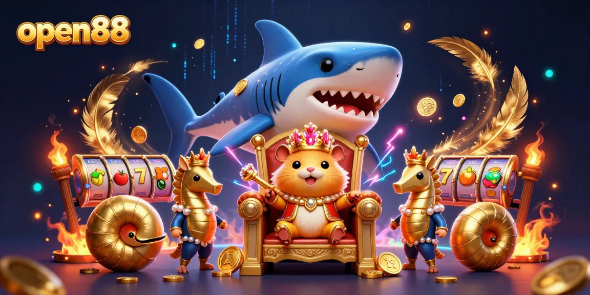 Engage with open88's fierce hamster king in a vibrant casino arena, capturing adrenaline-fueled gameplay.