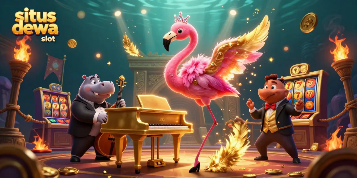 Gulungan berputar dengan situs dewa slot dikelilingi karakter kasino ceria dalam ilustrasi 3D yang detail.