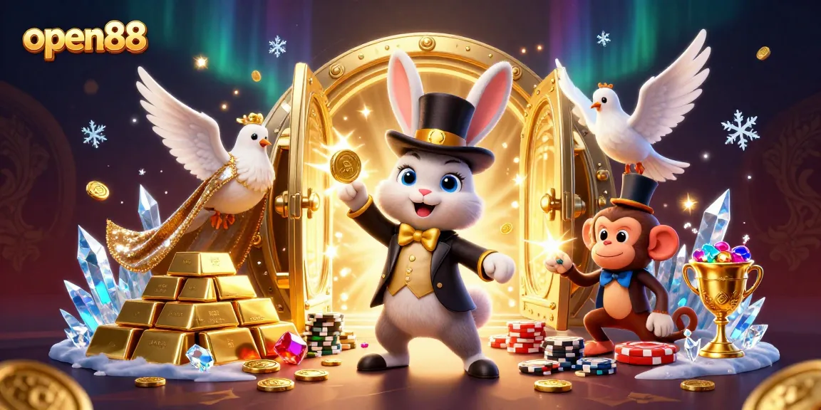 Join the thrilling adventure at open88 as a magician rabbit conjures golden coins in a vibrant casino scene!