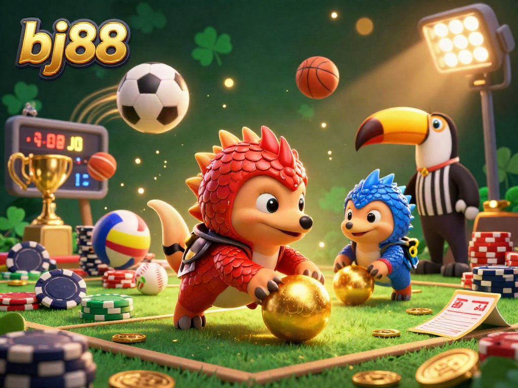 Engage in thrilling gameplay with bj88, featuring cartoon pangolins in an action-packed casino scene.