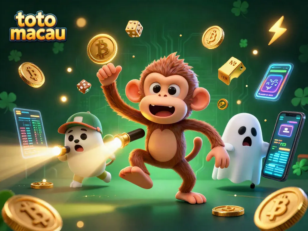 Toto Macau menunjukkan hasil undian dengan koin emas yang berkilau dan makhluk menyeramkan dalam kasino.