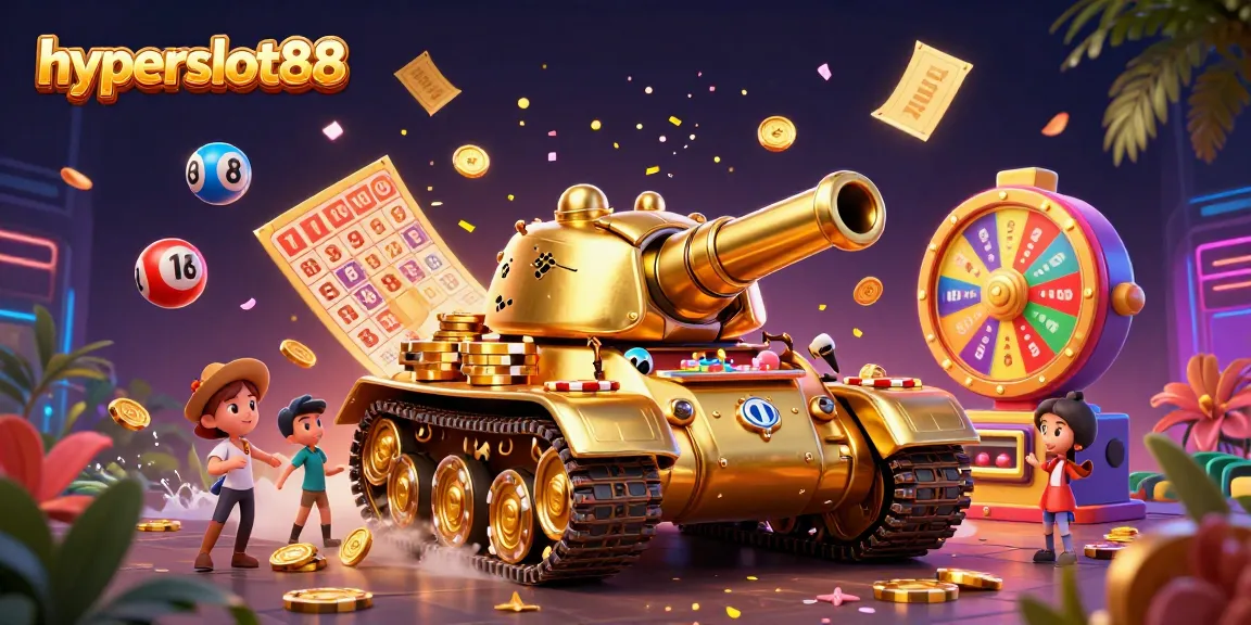 Experience the excitement of hyperslot88 with a vibrant casino-themed 3D illustration.