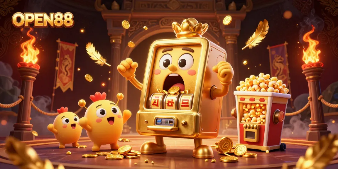 Celebrate winning moments with OPEN88 as the jackpot slot machine dazzles in a colorful casino scene.