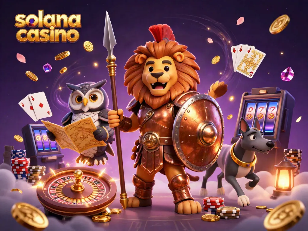 Experience the excitement of solana casino with a vivid, animated 3D scene filled with characters and game elements.
