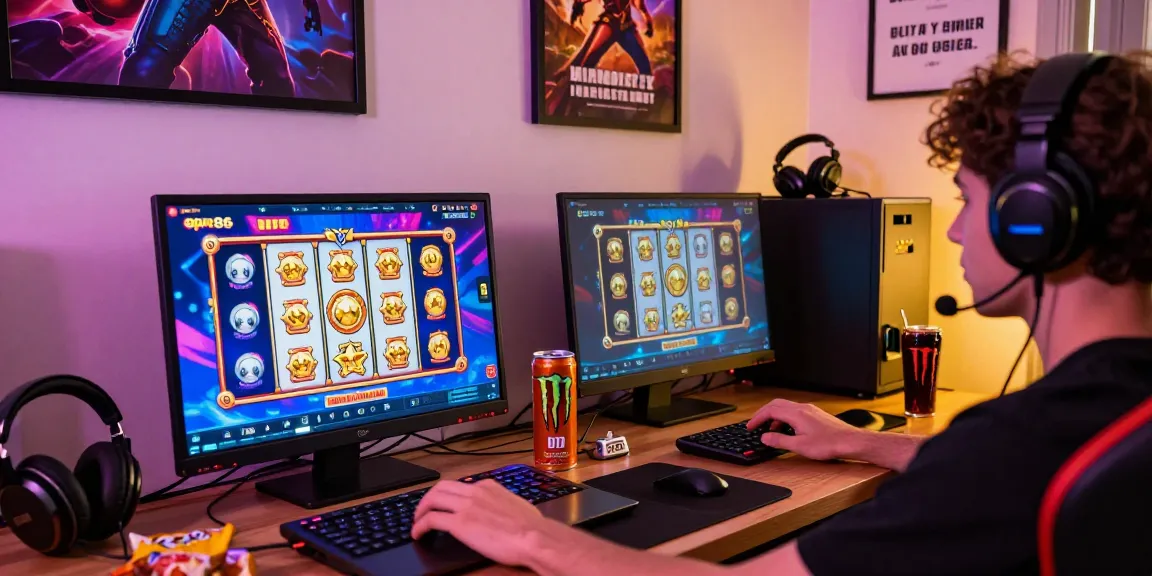 Exciting gaming scene showcasing oppa86 link on laptop, illustrating premium slot experience.