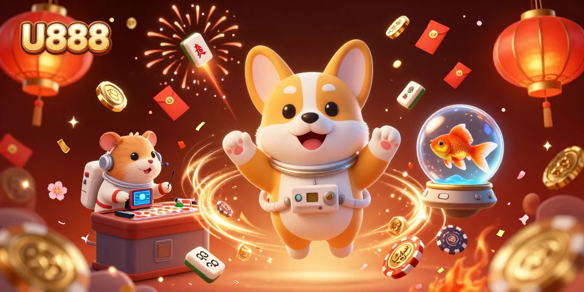 Engage with U888's vibrant casino universe featuring playful characters and festive gaming elements.