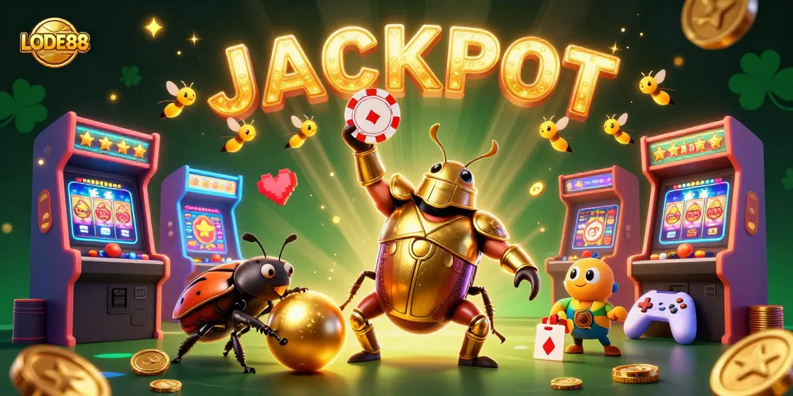 Celebrate big wins with LODE88's engaging character scene lifting poker chips and jackpot elements.