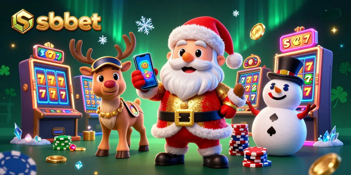 Experience sbobet slots with Santa Claus, a dealer reindeer, and a poker chip snowman in a festive casino.