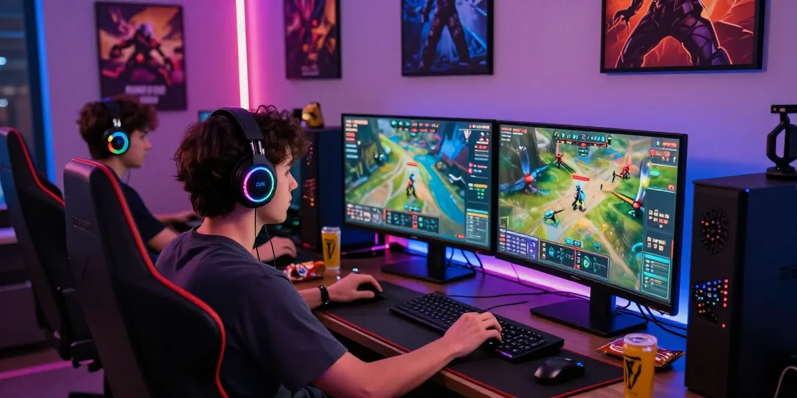 Engaged gamer at sunwin online gaming platform with vibrant setup and dynamic graphics.