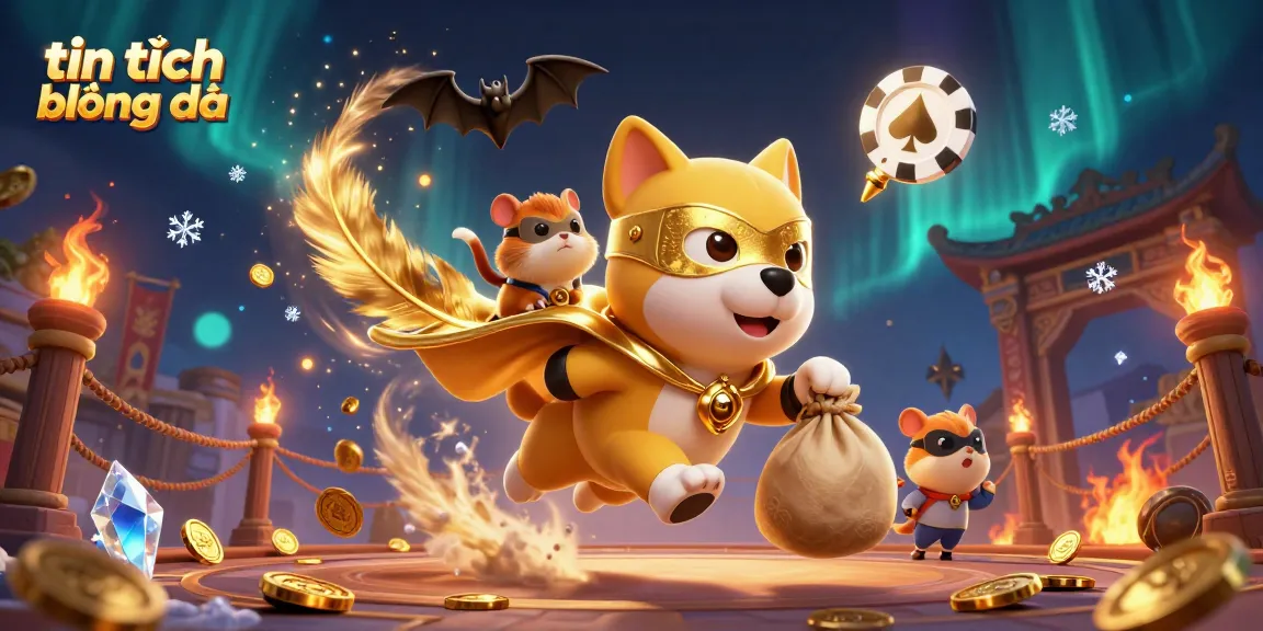 Experience tin tức bóng đá in style as a superhero dog soars, collecting gold coins in a vibrant casino scene.