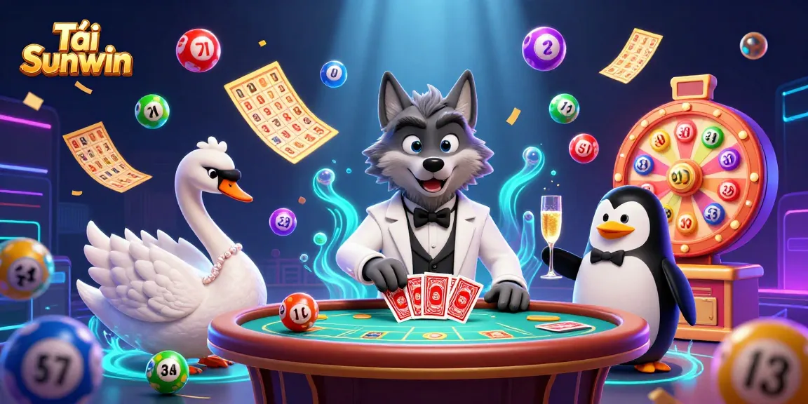 Experience the thrill of Tải Sunwin with a vibrant casino-inspired illustration featuring engaging characters.