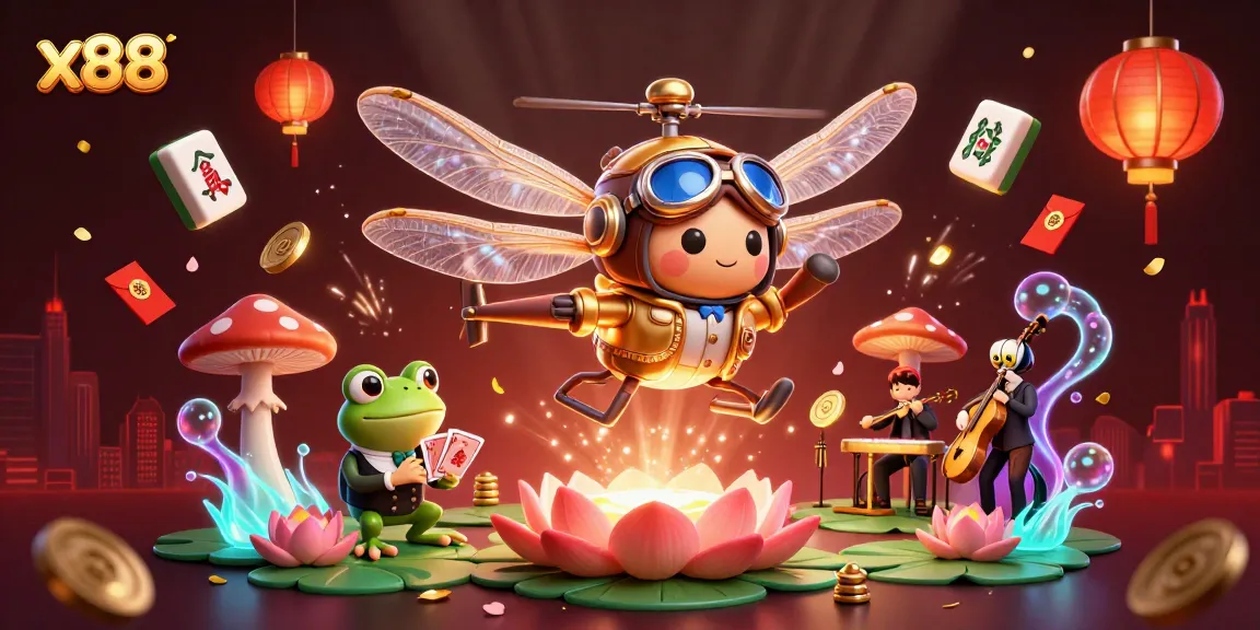 x88 players enjoying a vibrant casino scene with animated characters and festive decorations.