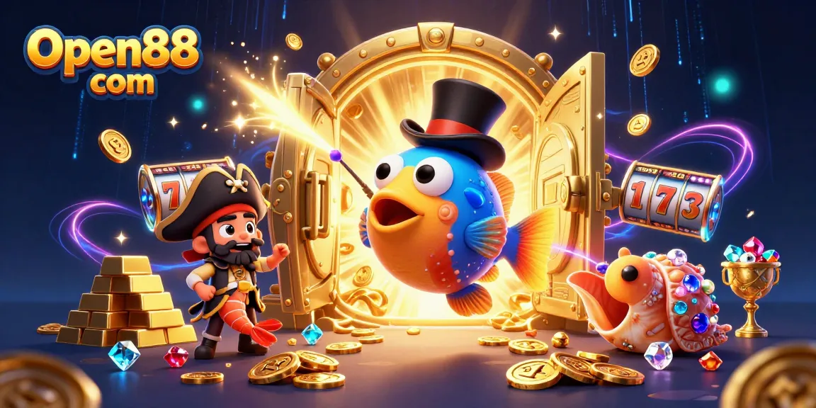Experience winning moments at Open88 com with a vibrant 3D casino-themed illustration showcasing exciting slot game elements.