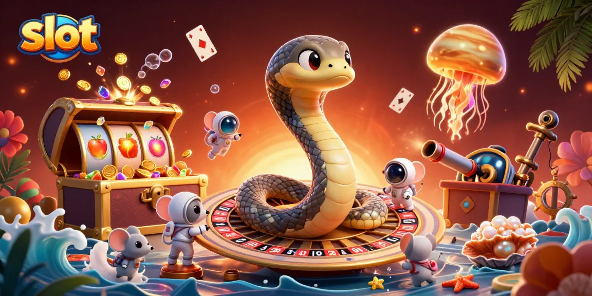 Engage with top slot action featuring vibrant slot reels and animated betting characters in a cosmic casino.