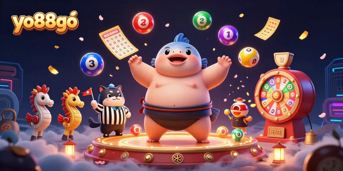 Join the excitement at yo88go featuring a giant fugu and vibrant lottery elements in this 3D casino scene.