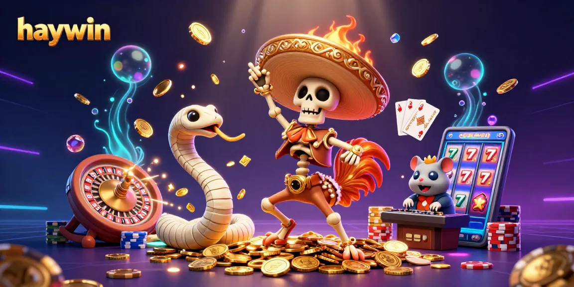 Experience the thrill of haywin with a lively 3D casino scene featuring a celebratory mariachi rooster atop golden coins.