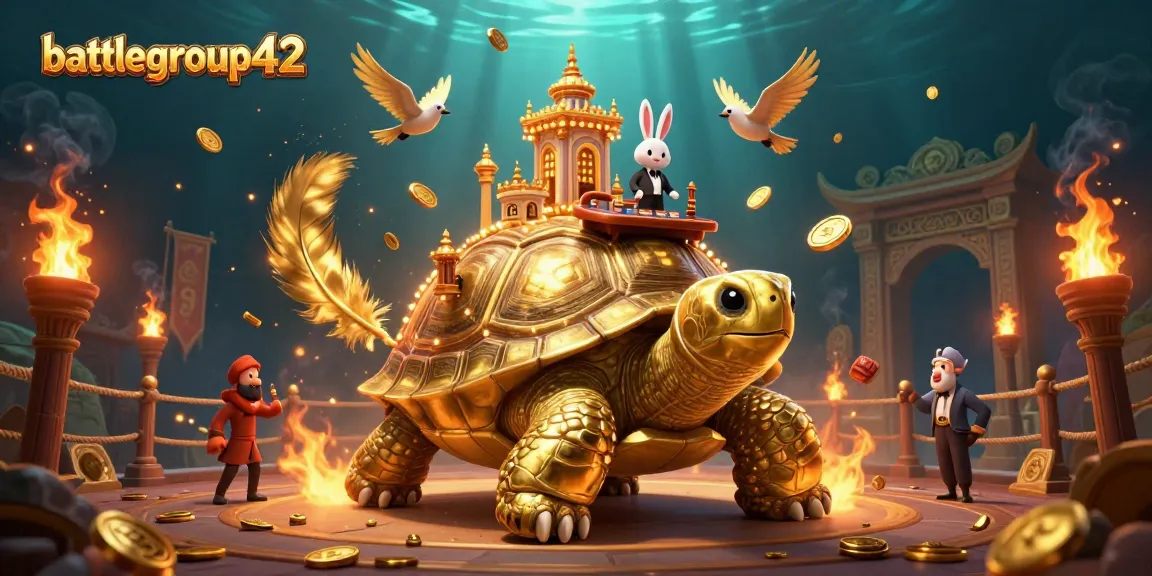battlegroup42 showcases a vibrant casino scene with a golden tortoise and a rabbit dealer in action.