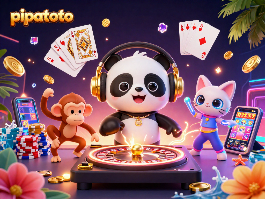 Pipatoto showcases thrilling gaming action with vibrant characters and casino elements dancing in a rich atmosphere.
