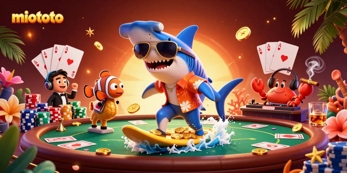 Join the excitement with miototo by winning at a dynamic poker table surrounded by playful ocean characters.