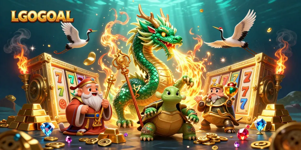 Engage with LGOGOAL, where a jade dragon and turtle sage highlight thrilling slots filled with treasures.