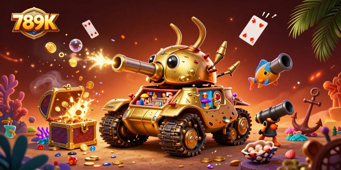Experience the thrill of 789K in a vibrant casino-themed illustration with gold coins and games.