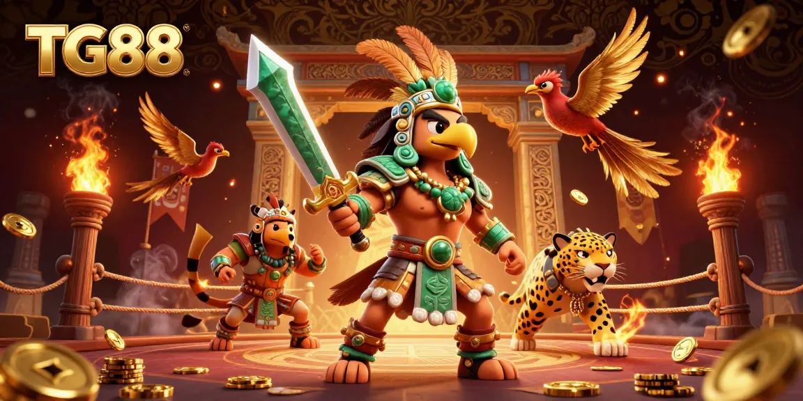Experience thrilling gameplay with TG88 in an action-packed Aztec-themed casino scene.